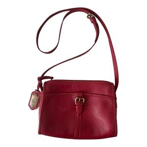 Vtg Liz Claiborne Red Genuine Leather Crossbody Messenger Bag Brass Buckle